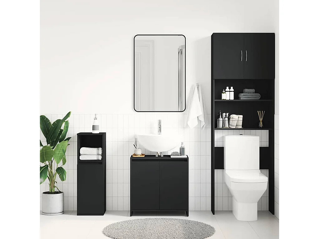 Mueble de baño negro 60x33x61 cm Madera de ingeniería
