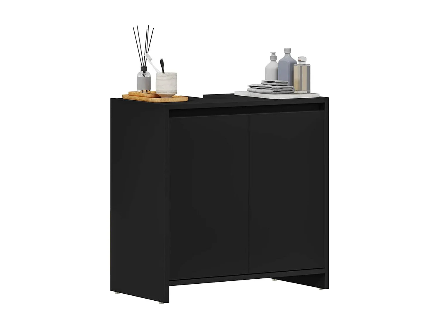 Mueble de baño negro 60x33x61 cm Madera de ingeniería