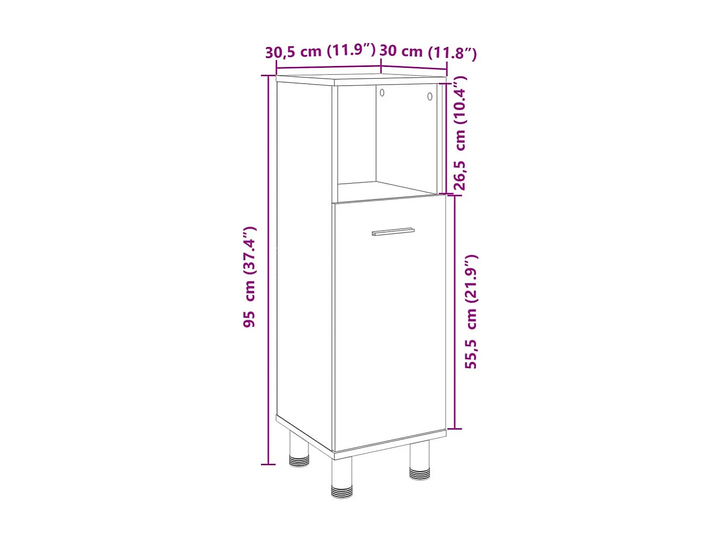 Mobile bagno in rovere Sonoma 30,5x30x95 cm
