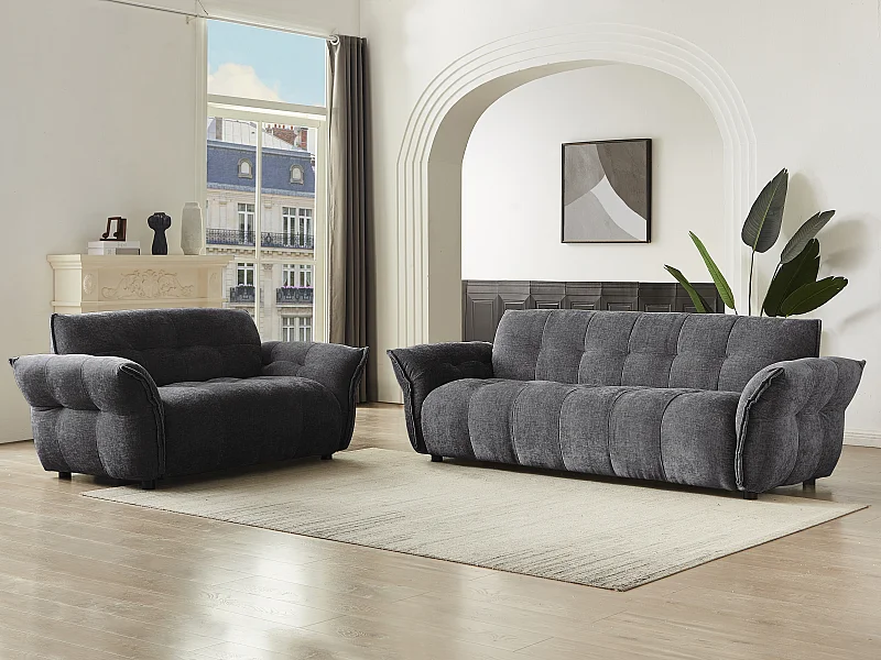 3-sits och 2-sits soffa i spräckligt antracitgrå tyg NAPIZO