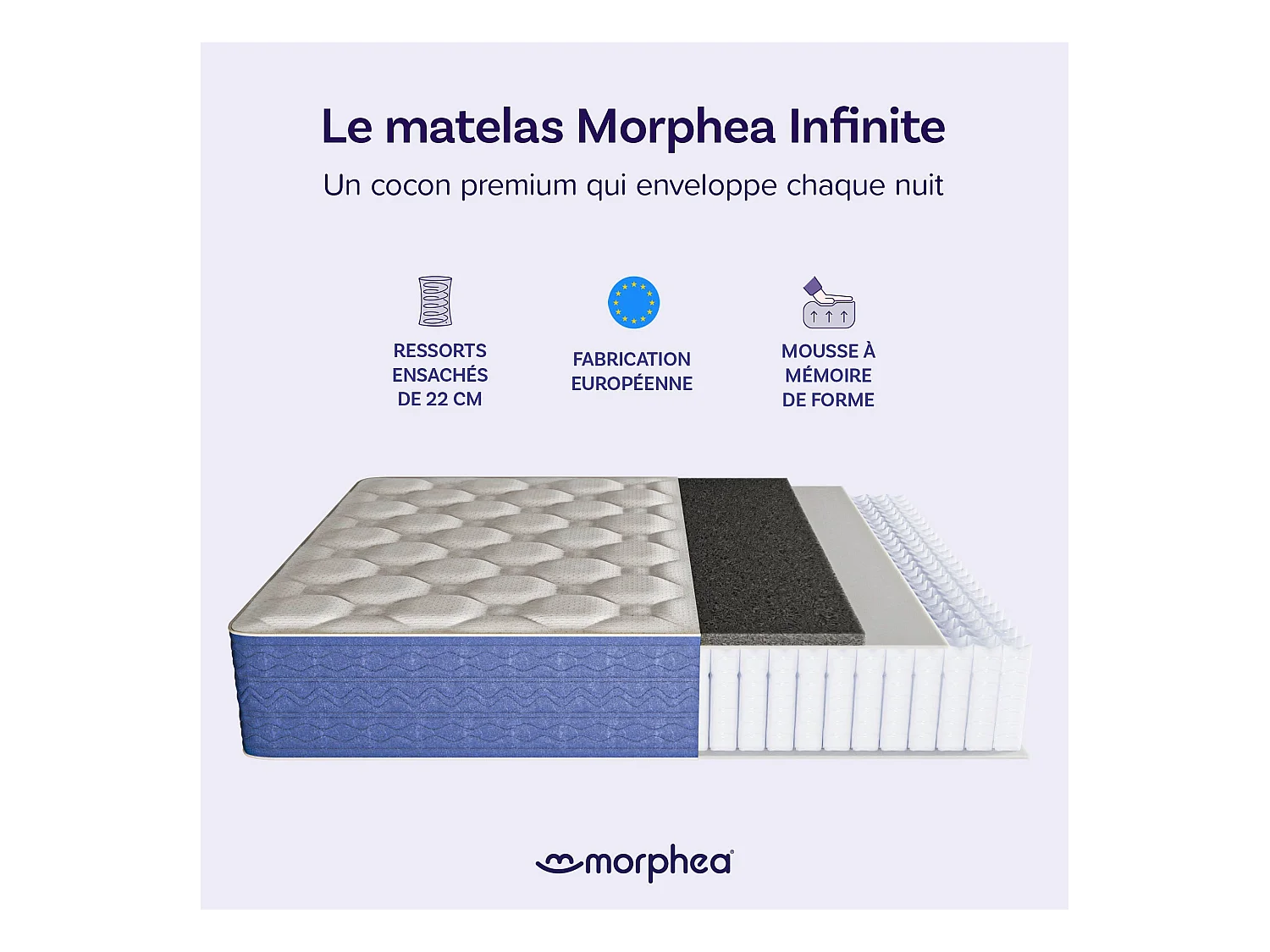 Matelas hybride 90x200cm épais 25cm Lumea Infinite