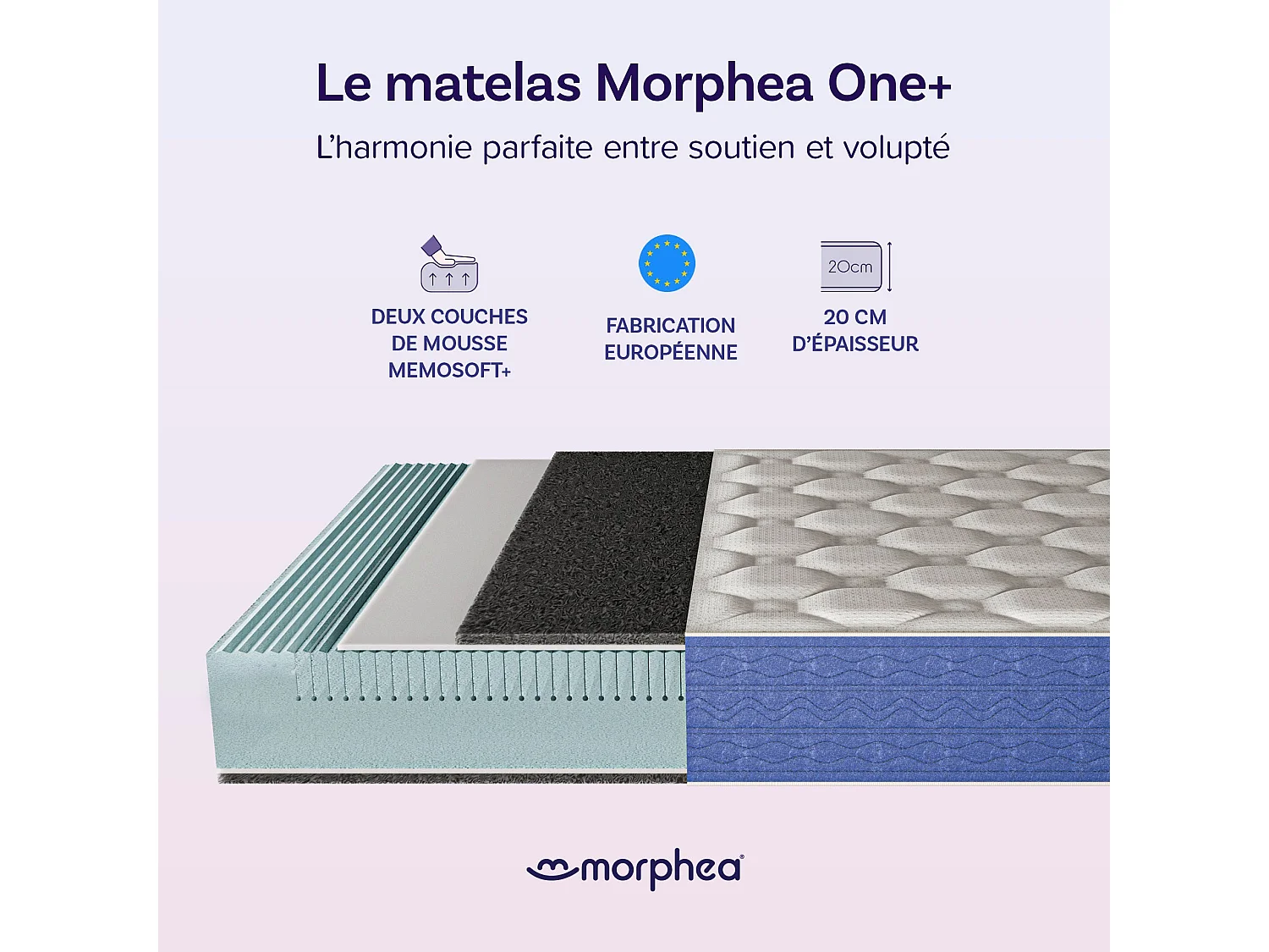Matelas mémoire de forme 90x190cm épais 20cm Lumea One +