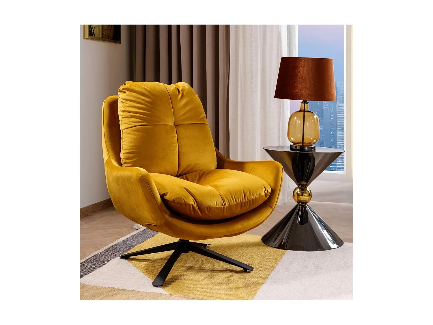 Table d'appoint Mira/Ronde/Métal/Noir et Or