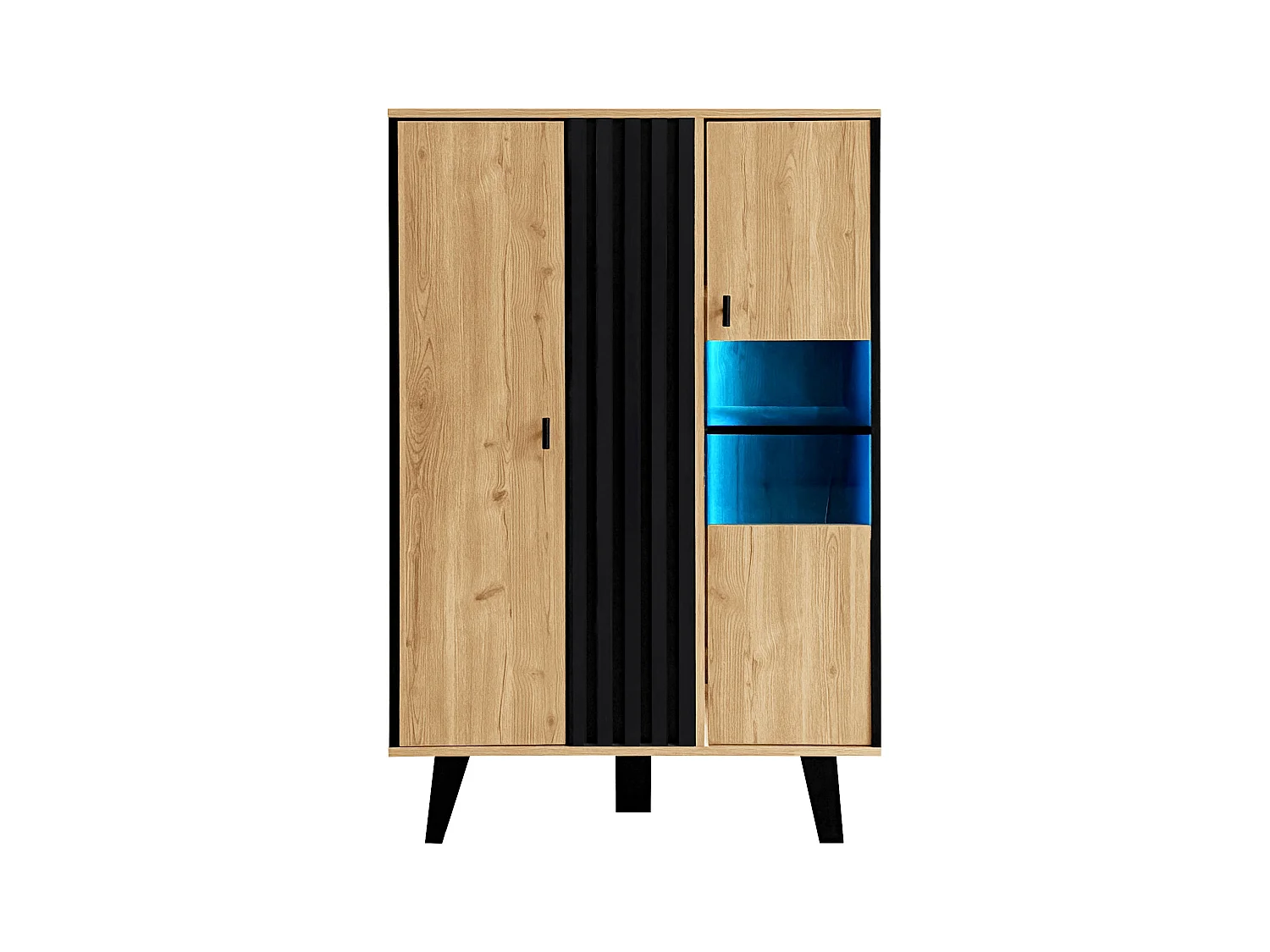 Credenza nera e legno 80x40x120cm con 2 ante e illuminazione a LED