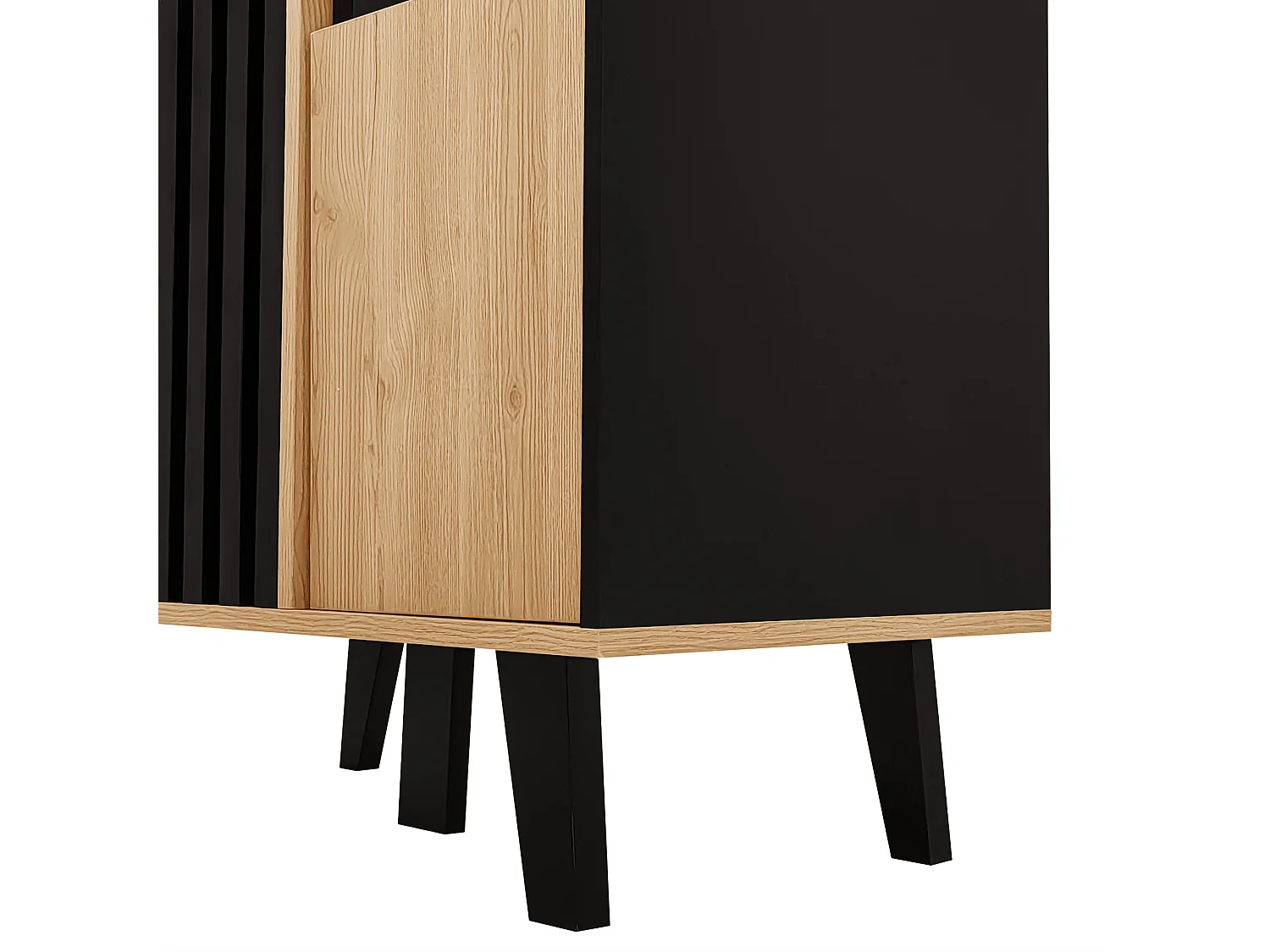 Buffet noir et bois 80x40x120cm avec 2 portes et éclairage LED