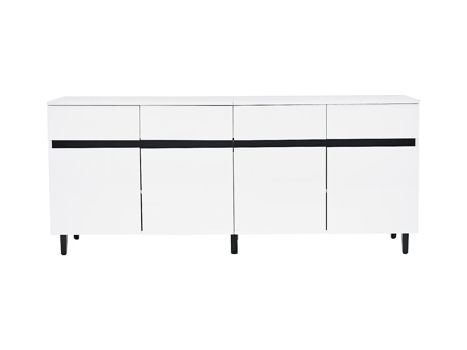 Buffet blanc avec 4 tiroirs et 4 portes, étagères réglables 160x40x68 cm