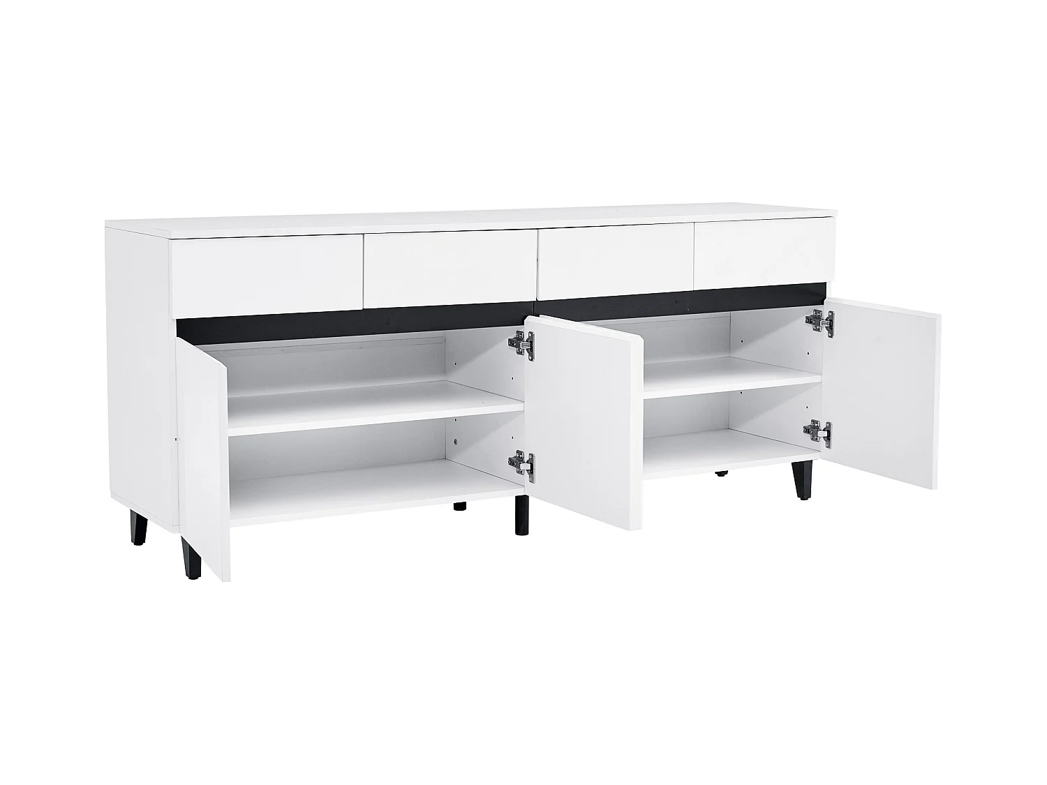 Buffet blanc avec 4 tiroirs et 4 portes, étagères réglables 160x40x68 cm