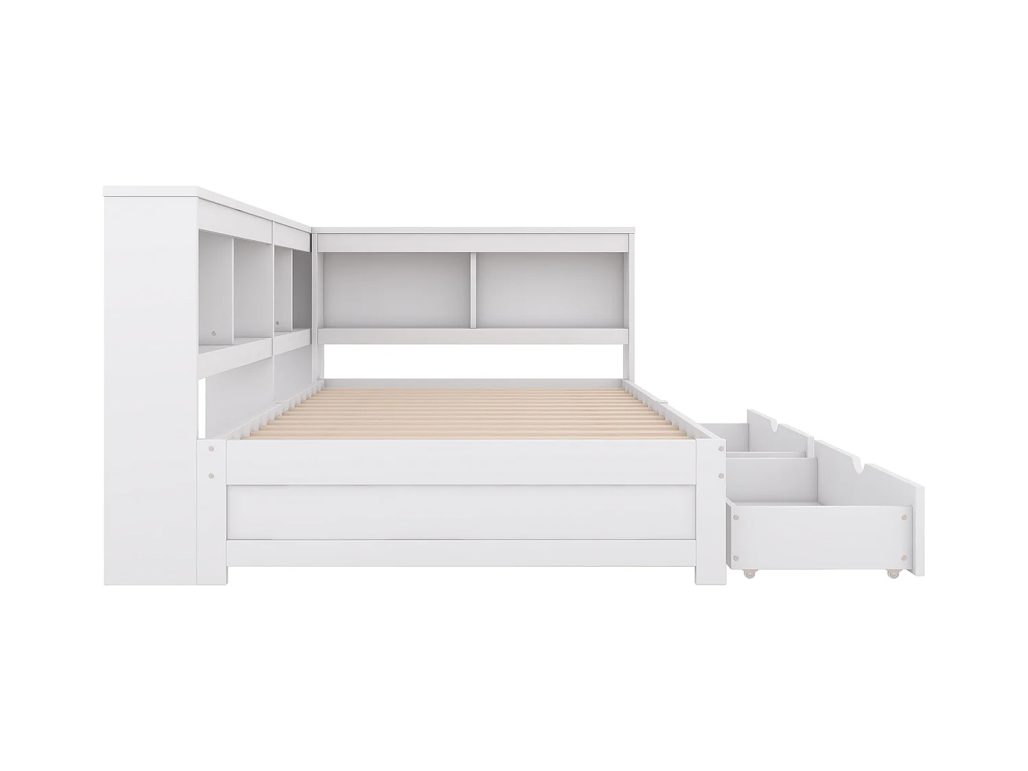 Witte slaapbank 90x200cm met 2 lades, 2 USB-poorten en stopcontact, zonder matras