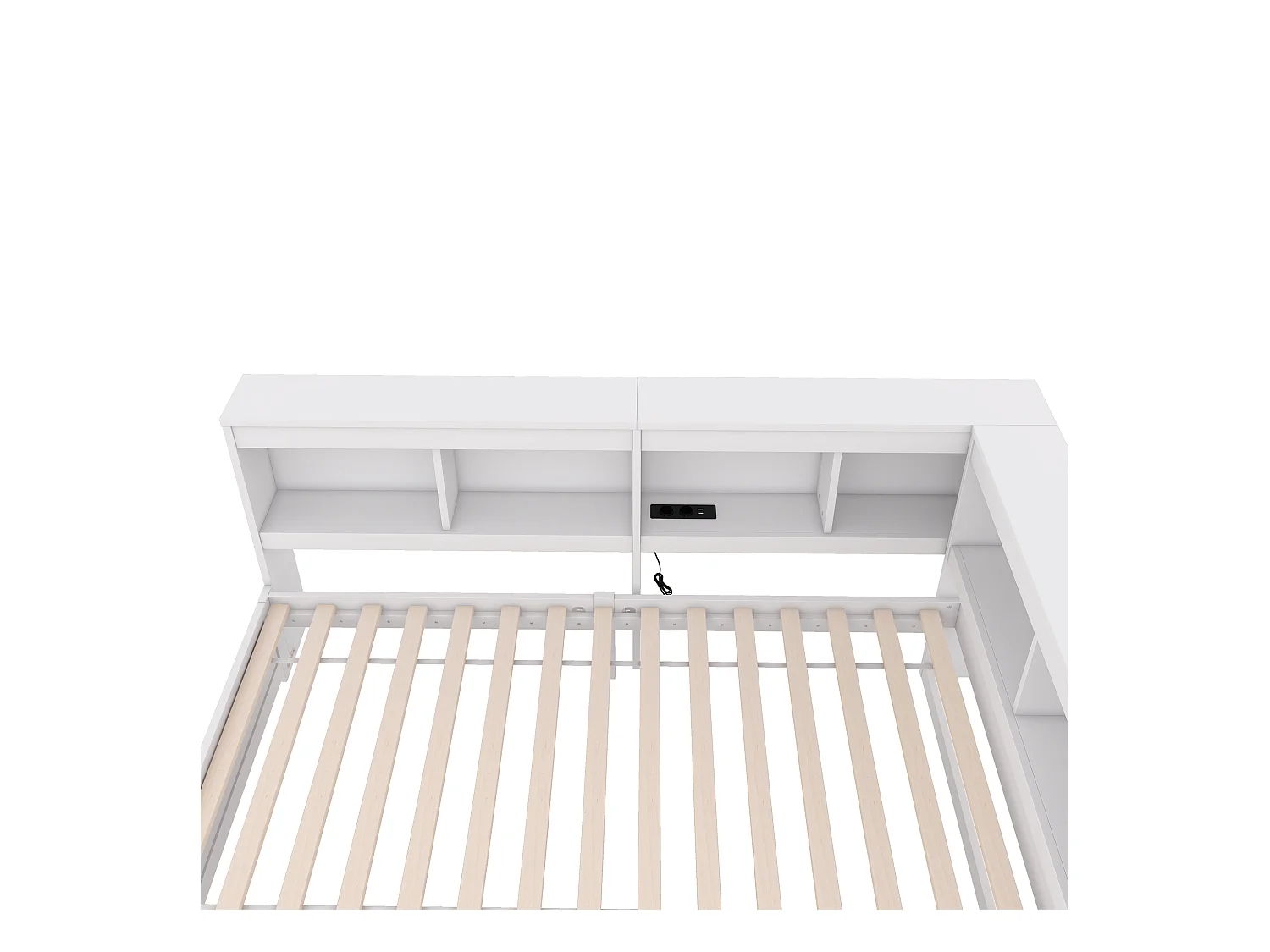 Witte slaapbank 90x200cm met 2 lades, 2 USB-poorten en stopcontact, zonder matras