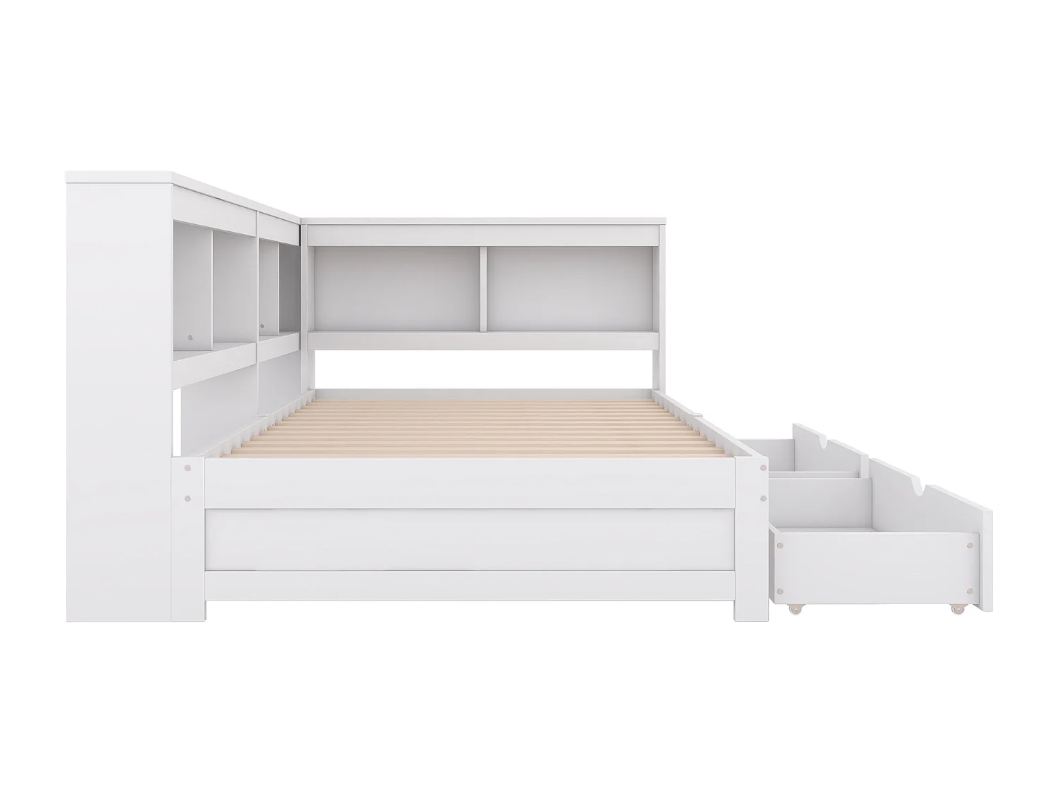 Divano letto bianco 90x200cm con 2 cassetti, 2 porte USB e presa di corrente, senza materasso