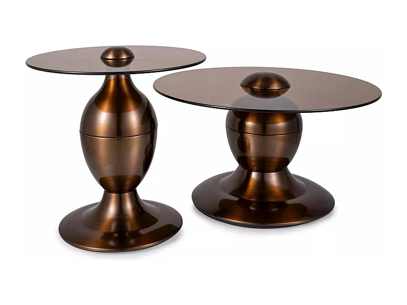 Set di tavolini da caffè Mira/Rotondo/Metallo e Vetro/Marrone