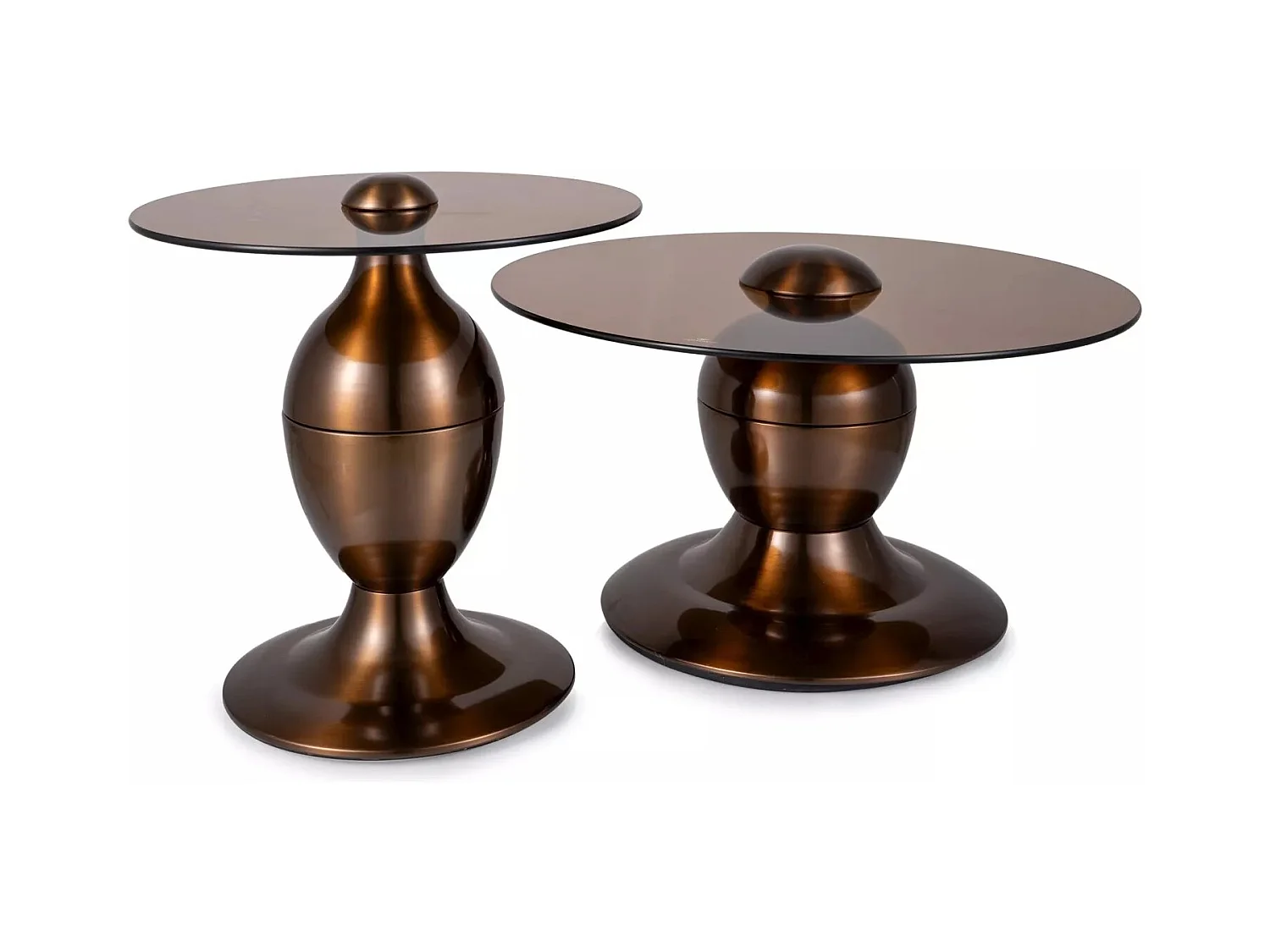 Ensemble de tables basses Mira/Ronde/Métal et verre/Marron