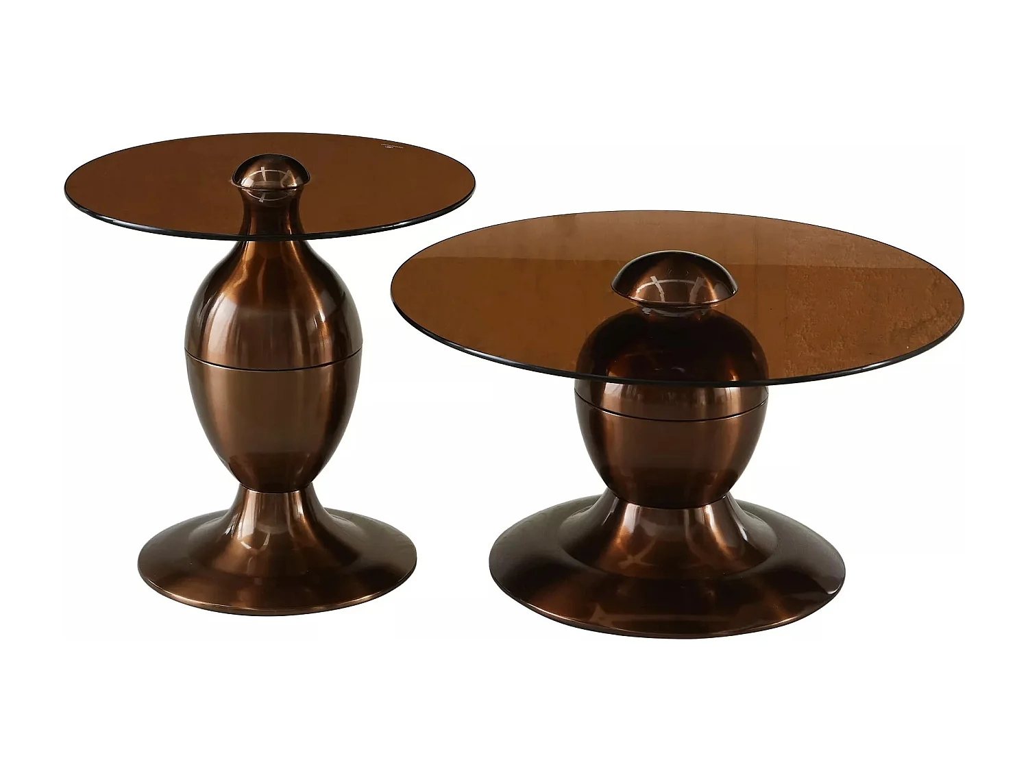 Ensemble de tables basses Mira/Ronde/Métal et verre/Marron