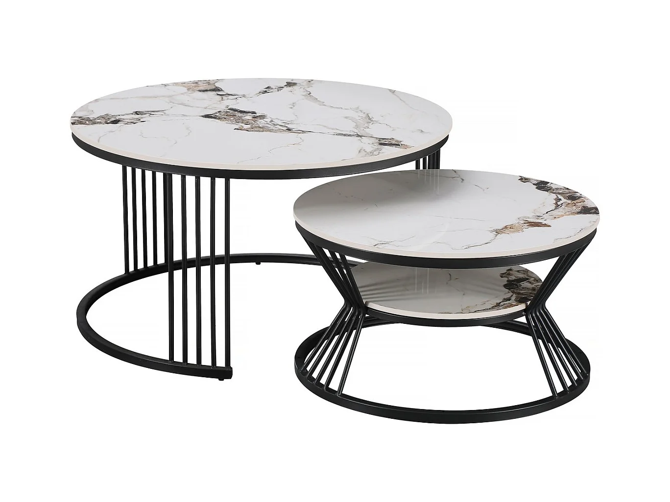 Set van 2 nesttafels van keramiek "Ombre" - Wit - Marmer effect - Elegant design