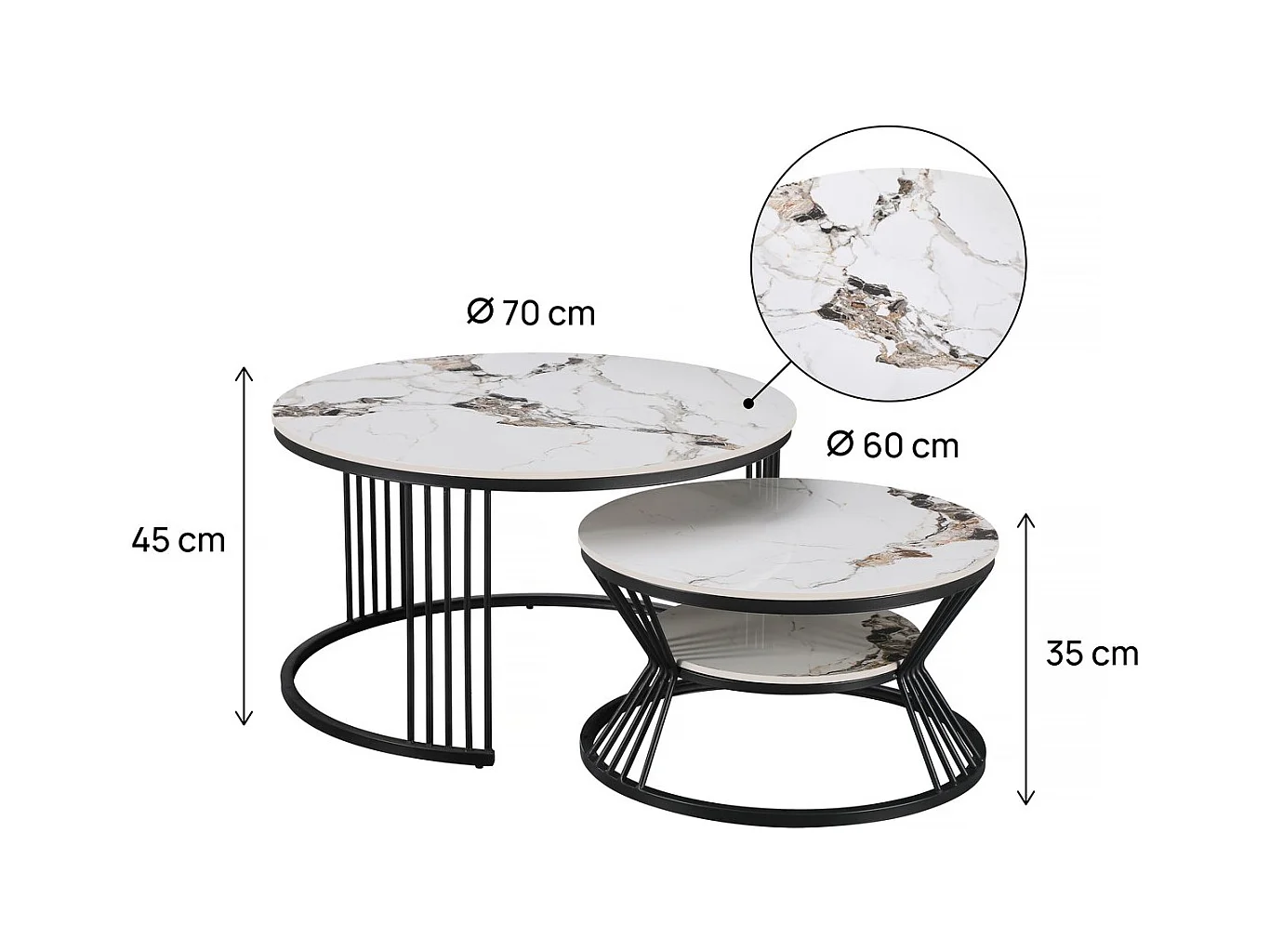 Set van 2 nesttafels van keramiek "Ombre" - Wit - Marmer effect - Elegant design