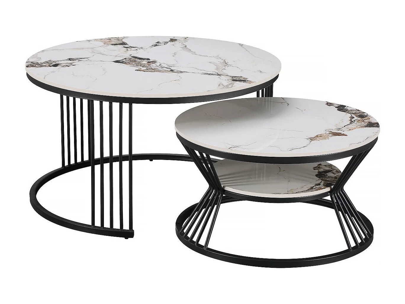 Lot de 2 tables basses gigognes en céramique "Ombre" - 70 x 70 x 45 cm - Blanc