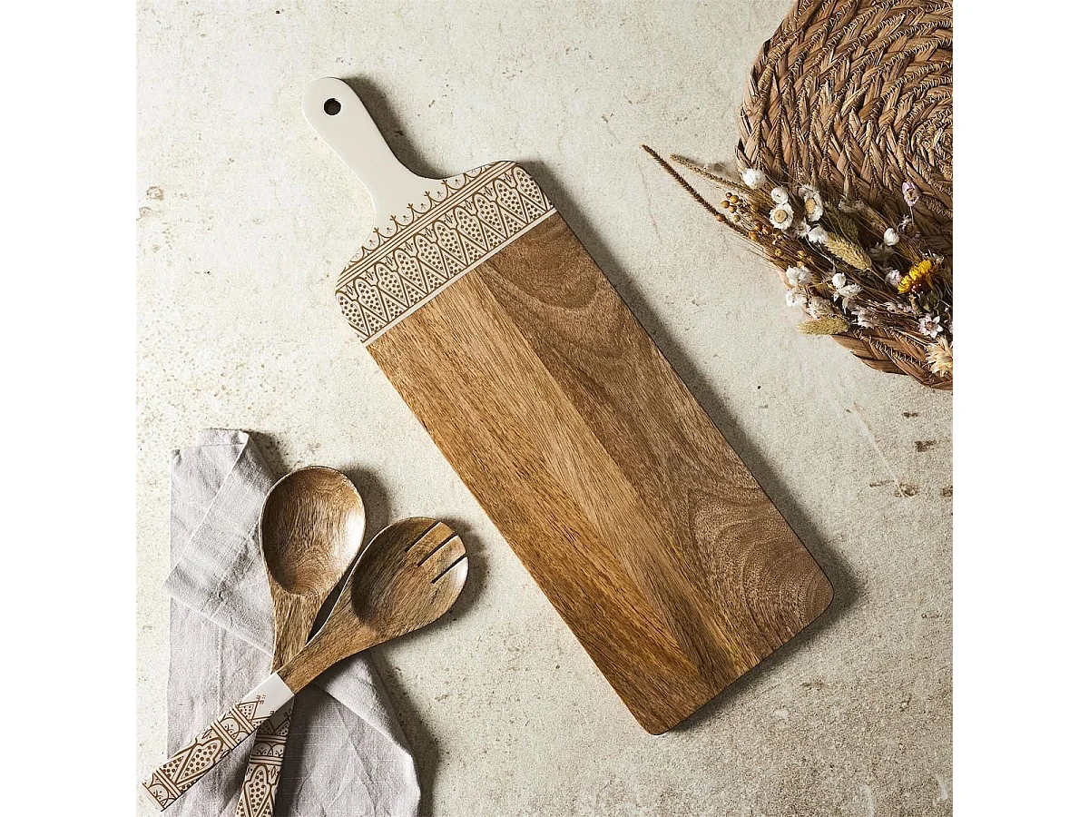 Planche en bois de manguier avec motif mandala brun (L58cm) - MANGO