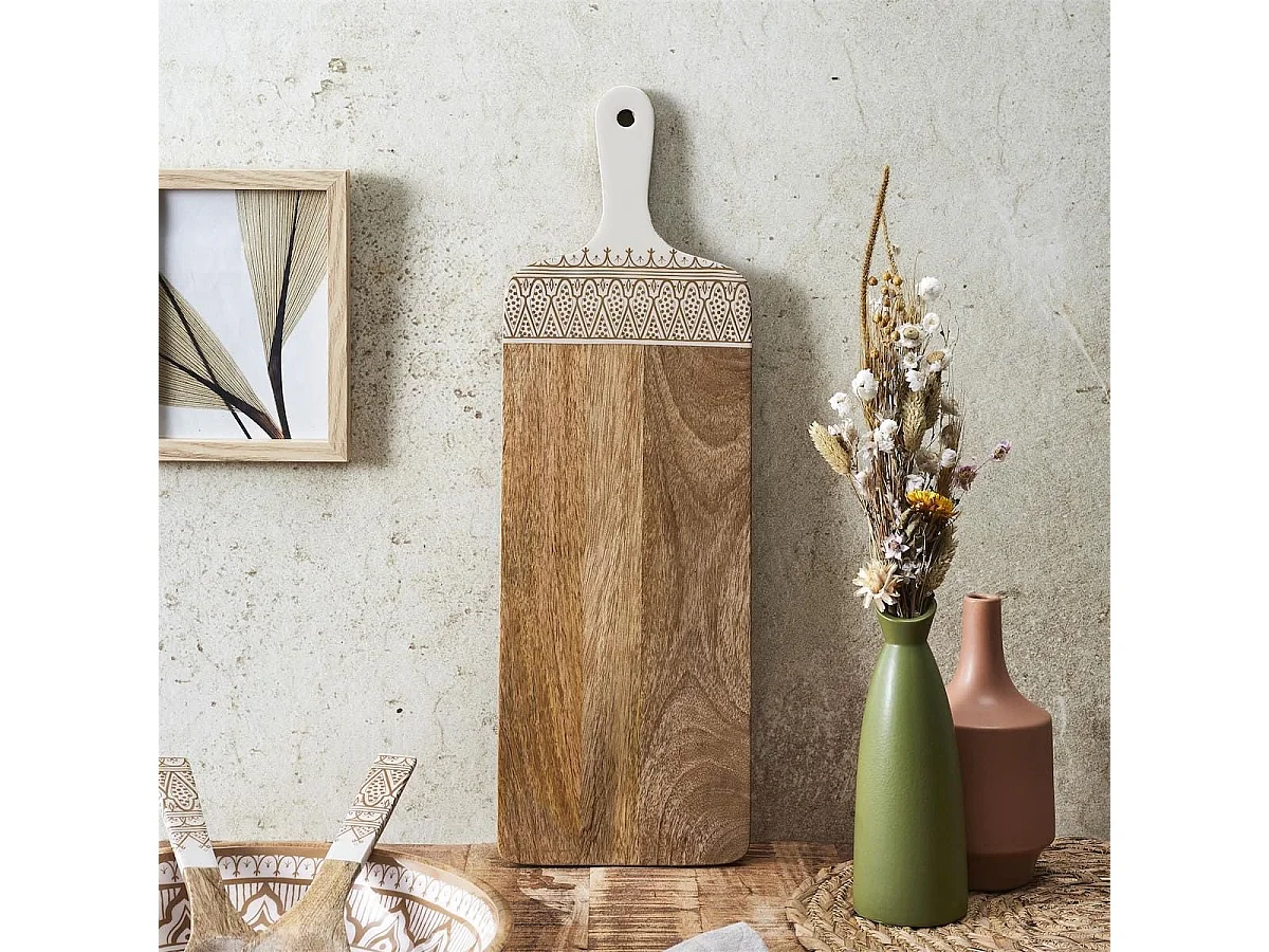 Planche en bois de manguier avec motif mandala brun (L58cm) - MANGO