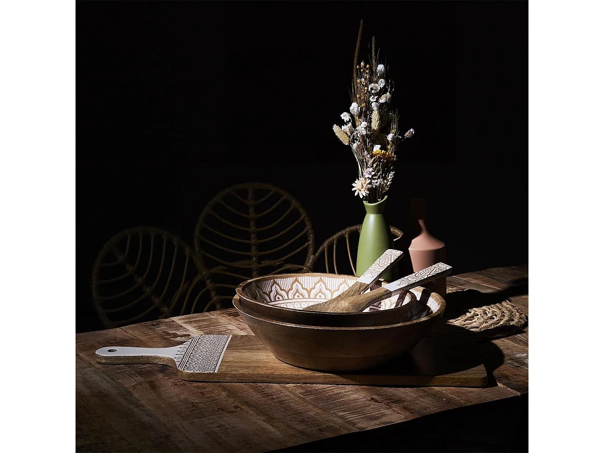 Planche en bois de manguier avec motif mandala brun (L58cm) - MANGO