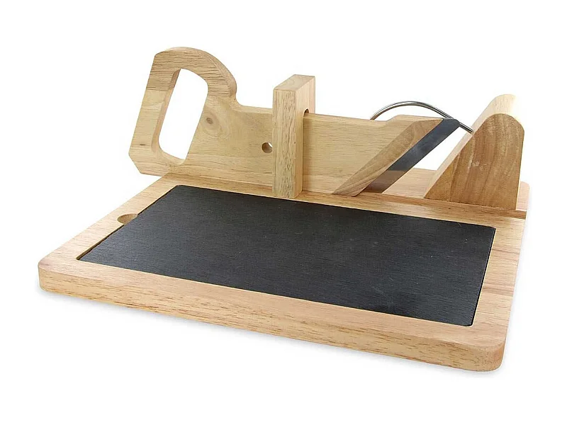 Trancheuse à Charcuterie Manuelle en Bois avec Plateau Ardoise - PLANCHA