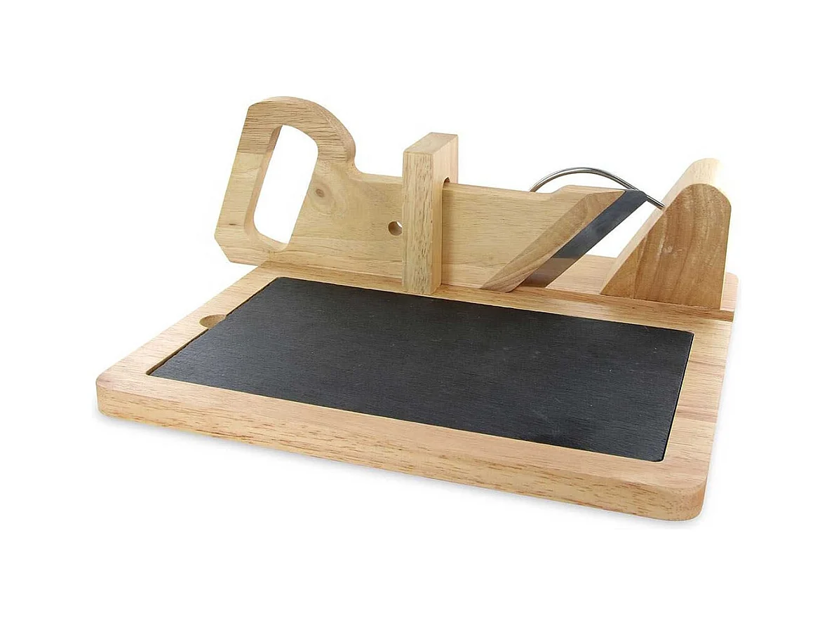 Trancheuse à Charcuterie Manuelle en Bois avec Plateau Ardoise - PLANCHA