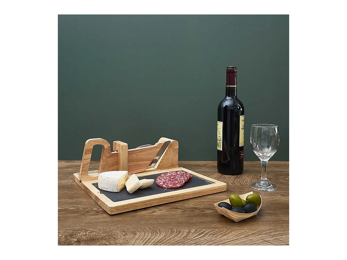 Trancheuse à Charcuterie Manuelle en Bois avec Plateau Ardoise - PLANCHA