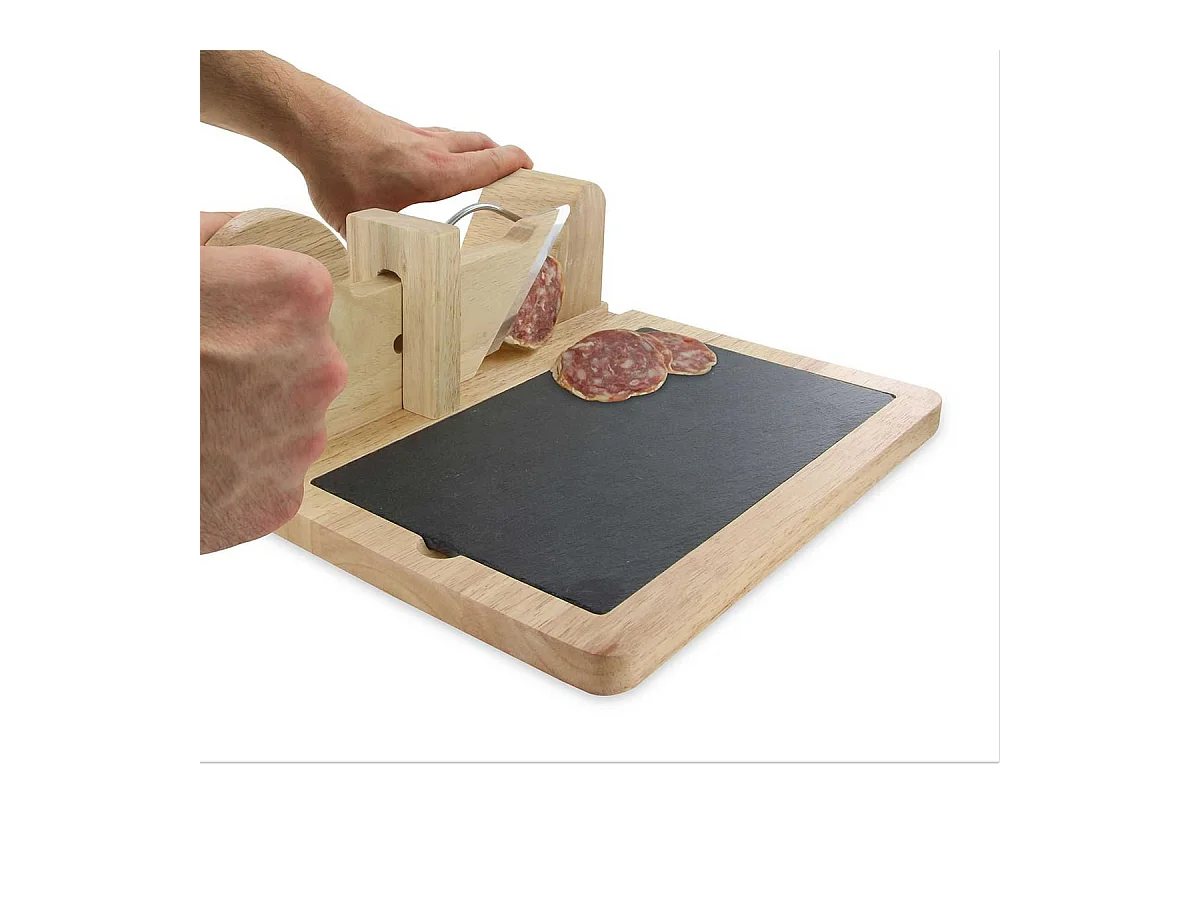 Trancheuse à Charcuterie Manuelle en Bois avec Plateau Ardoise - PLANCHA