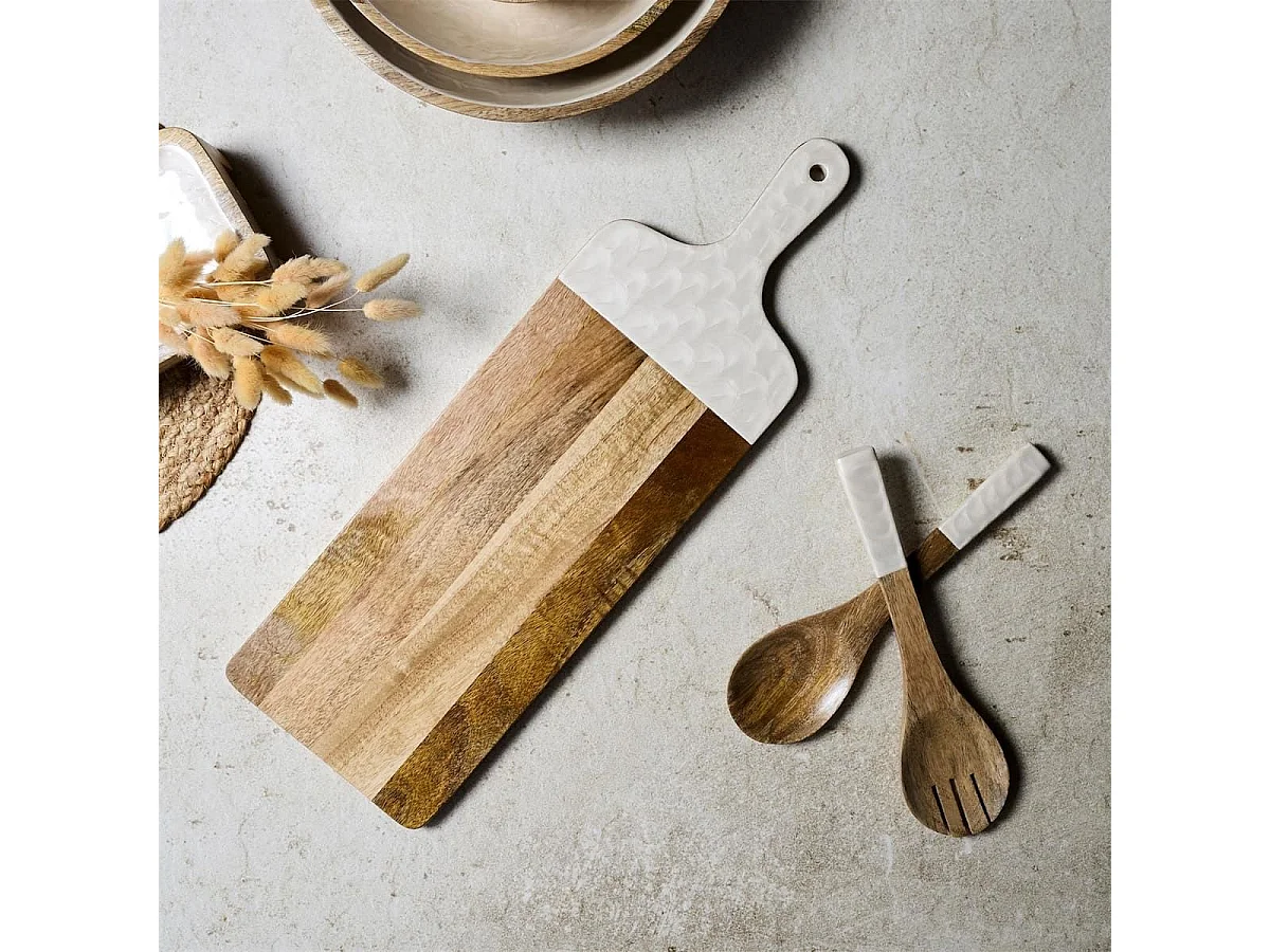 Planche en bois de manguier avec manche texturé nid d'abeille beige (L58cm)