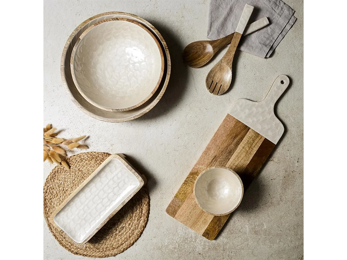 Planche en bois de manguier avec manche texturé nid d'abeille beige (L58cm)