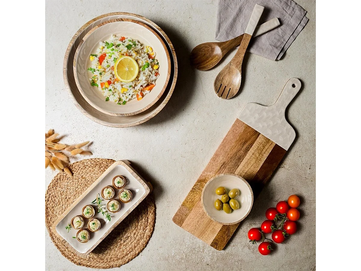 Planche en bois de manguier avec manche texturé nid d'abeille beige (L58cm)