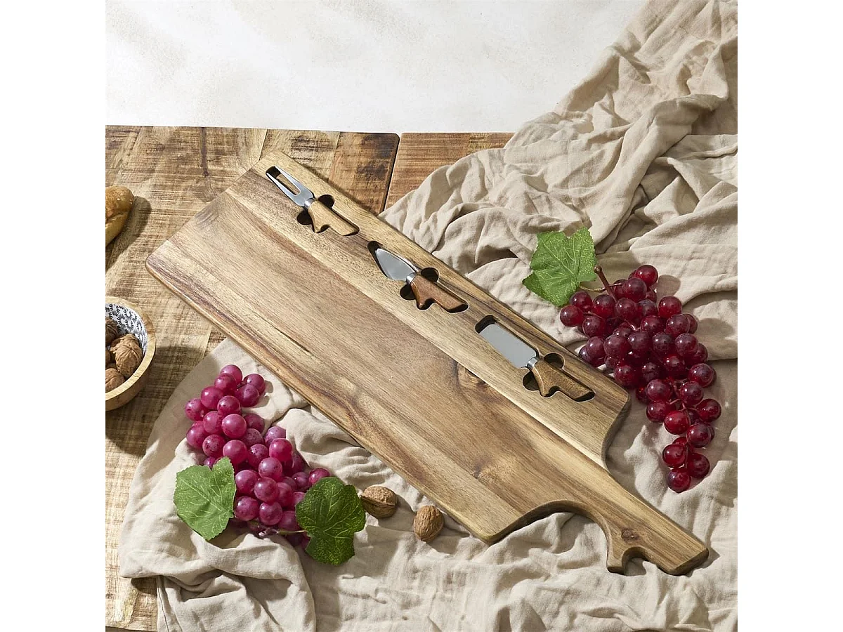 Planche à fromage en acacia 60×20 cm avec ses 3 couteaux inclus