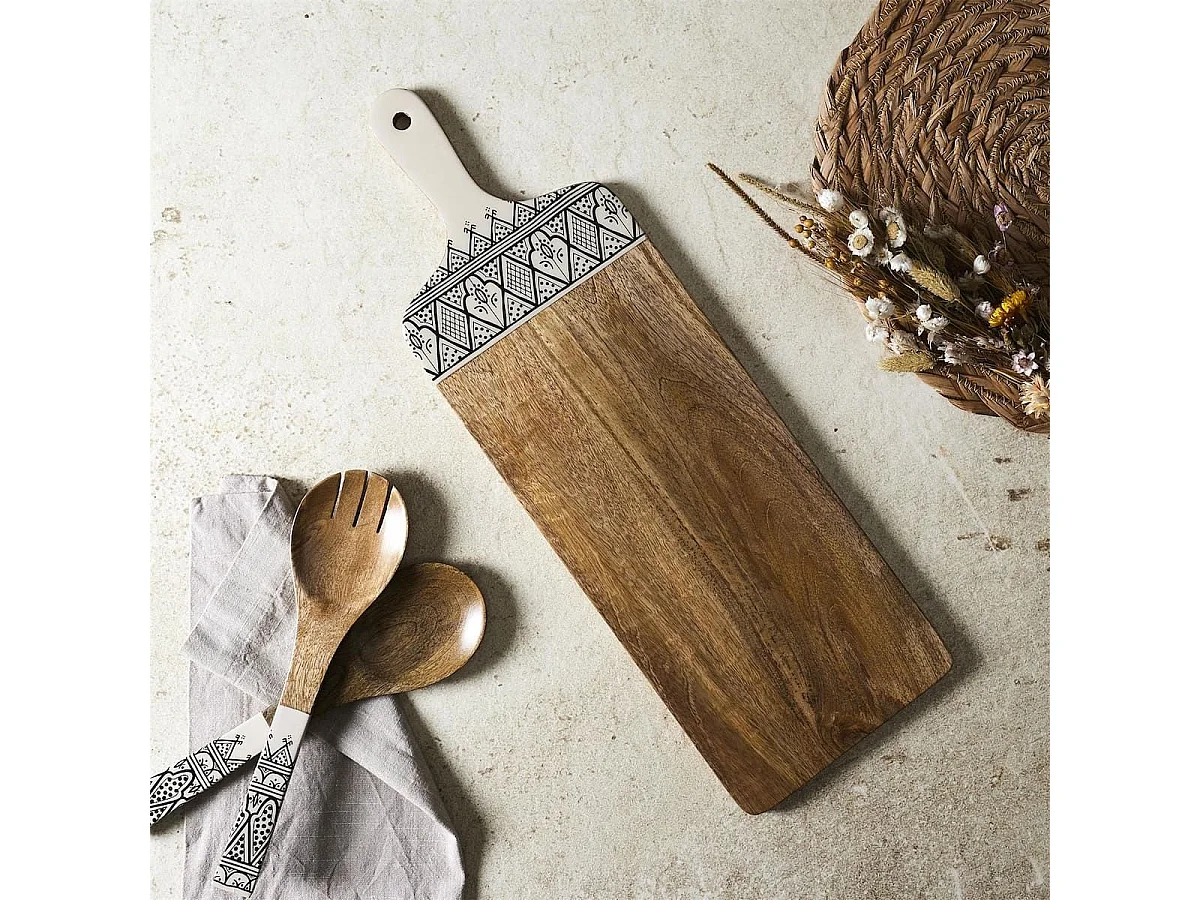 Planche en bois de manguier avec motif mandala noir (L58cm) - MANGO