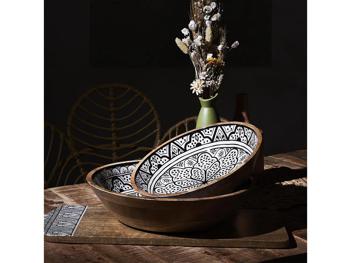 Planche en bois de manguier avec motif mandala noir (L58cm) - MANGO
