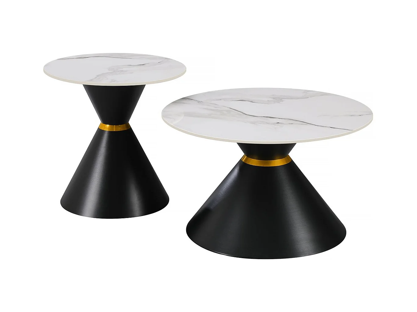 Lot de 2 tables basses gigognes en céramique "Lune" - 70 x 70 x 42 cm - Gris/Blanc