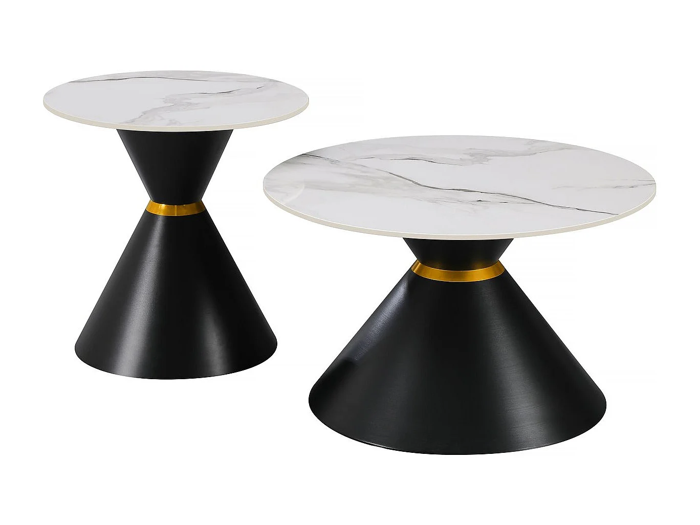 Lot de 2 tables basses gigognes en céramique "Lune" - 70 x 70 x 42 cm - Gris/Blanc