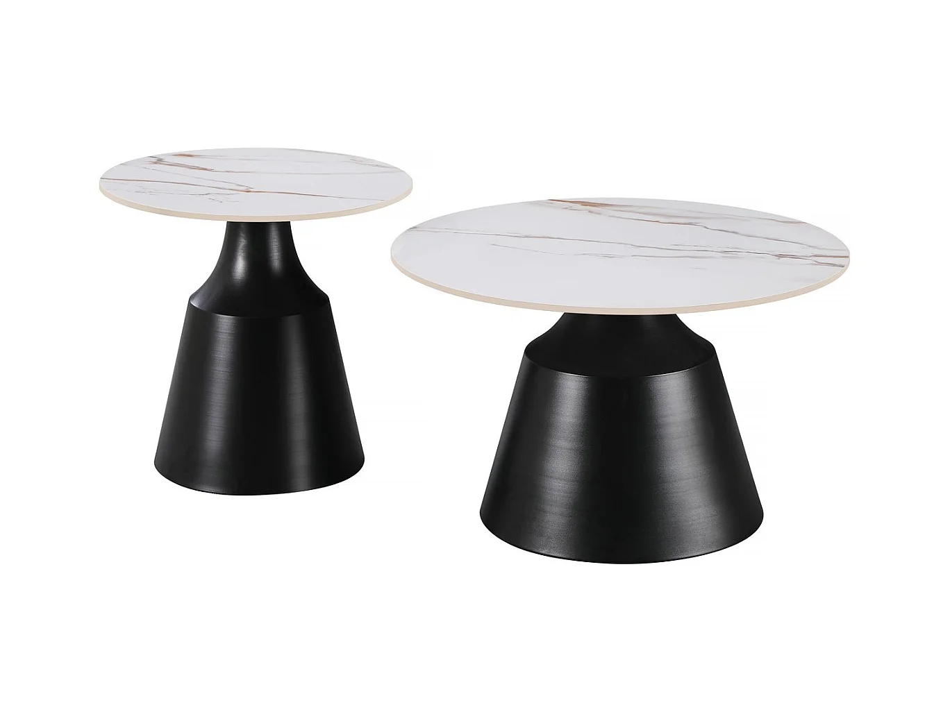 Lot de 2 tables basses gigognes en céramique "Vulca" - 70 x 70 x 43 cm - Blanc