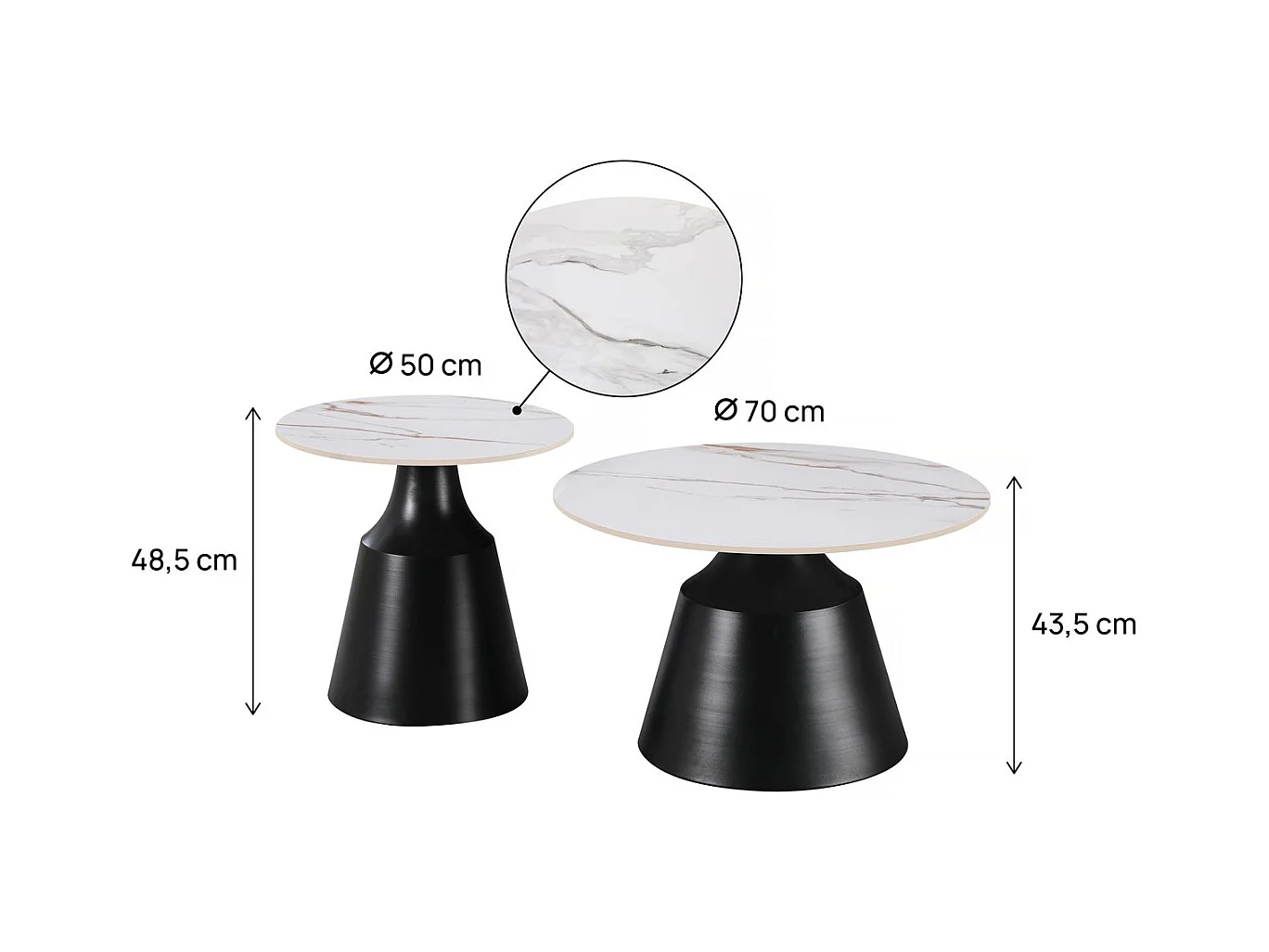 Lot de 2 tables basses gigognes en céramique "Vulca" - 70 x 70 x 43 cm - Blanc