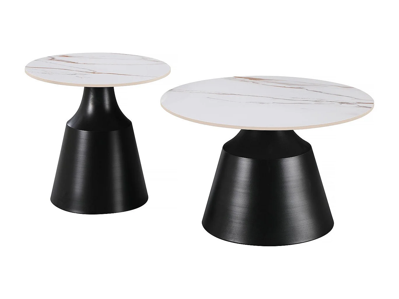 Lot de 2 tables basses gigognes en céramique "Vulca" - 70 x 70 x 43 cm - Blanc