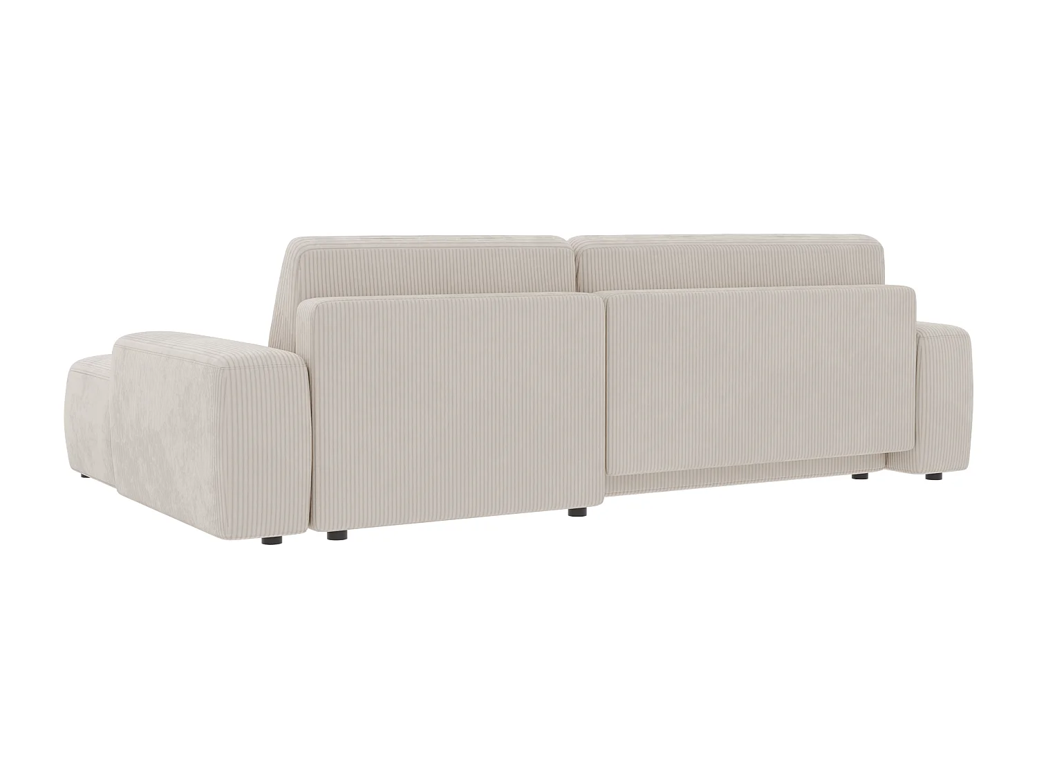 Canapé d’angle avec fonction lit et coffre de rangement en tissu côtelé beige, offrant un agréable confort d’assise EVERLY