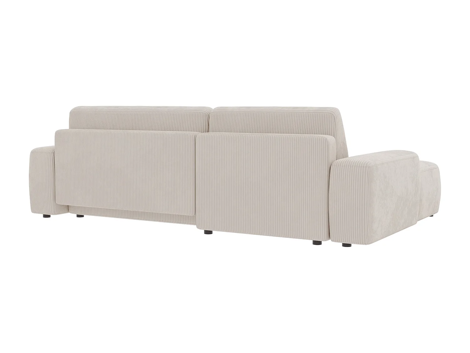 Canapé d’angle avec fonction lit et coffre de rangement en tissu côtelé beige, offrant un agréable confort d’assise EVERLY