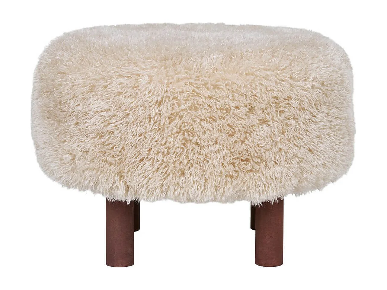 MUSTIK - Pouf en Fausse Fourrure Beige Pieds en Pin Teinté Marron