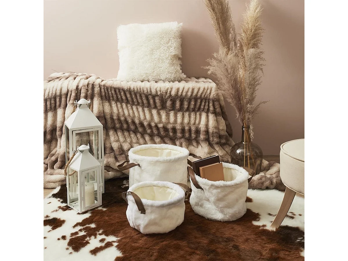 Lot de 3 Paniers Gigogne Effet Fourrure avec Poignées - PONTI