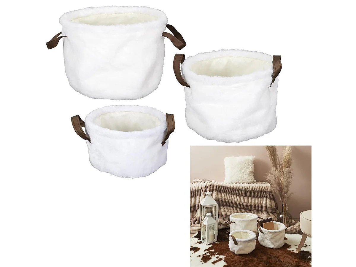 Lot de 3 Paniers Gigogne Effet Fourrure avec Poignées - PONTI