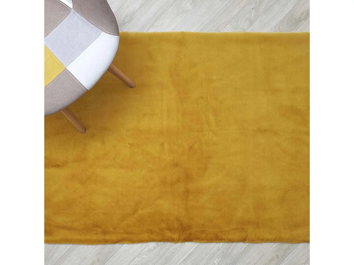 Tapis 120x170cm Imitation Fourrure Fine Jaune Moutarde - SNUGLY
