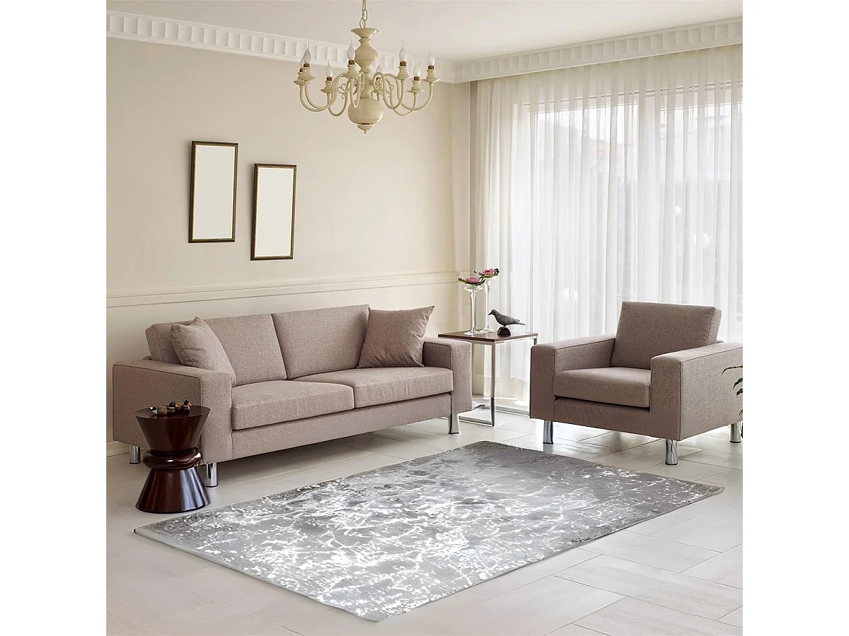 Tapis Rectangulaire 120x170cm Imitation Fourrure Effet Argenté - DARYS