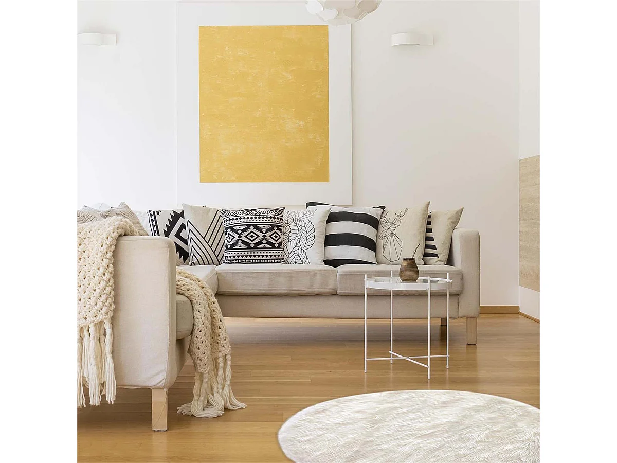 Tapis Rond Ø115cm Imitation Fourrure Blanche - SANDIO