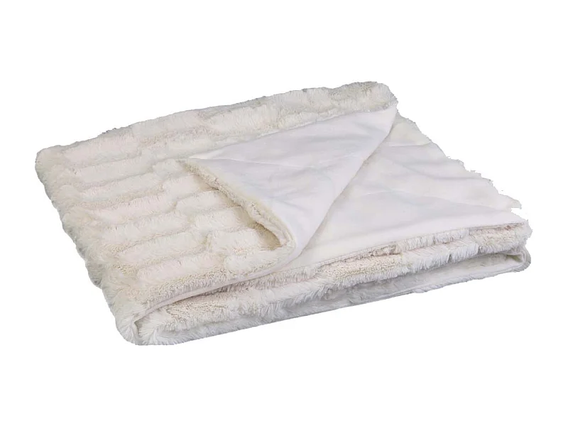 Plaid 120x150cm Texturé Imitation Fourrure Blanche avec Anse Simili Cuir Marron - STUFF