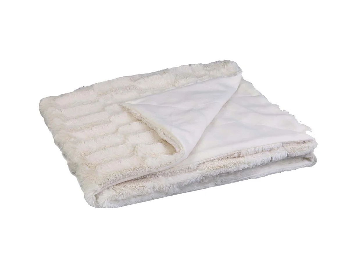 Plaid 120x150cm Texturé Imitation Fourrure Blanche avec Anse Simili Marron