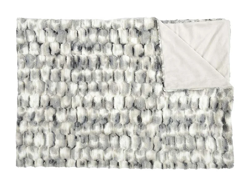 Plaid Ultra Doux 140x200cm Imitation Fourrure Texturée Ombrée Coloris Gris et Blanc - FLUFFY
