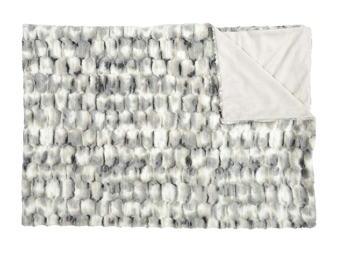 Plaid Ultra Doux 140x200cm Imitation Fourrure Texturée Ombrée Coloris Gris et Blanc - FLUFFY